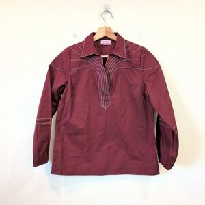 Never A Wallflower Burgundy Western Contrast Stitch Pullover V-Neck Top XS